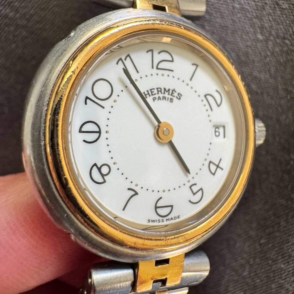 Hermès Two-Tone Steel and Gold Link Wristwatch - Picture 4 of 8